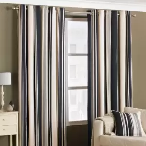 image of Broadway Striped Eyelet Curtains Black / 168 x 229cm