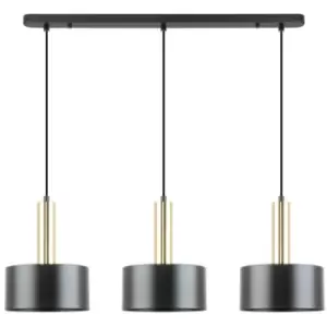 image of Zumaline Leo Bar Pendant Ceiling Light, Matt Black, Gold, 3x E27