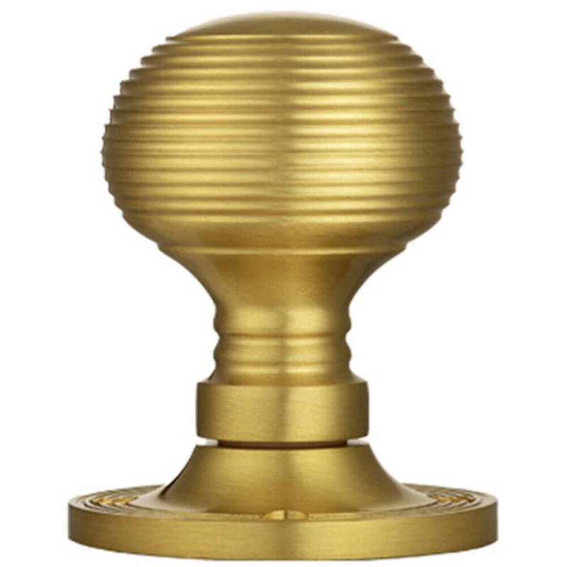 Image of Loops PAIR Round Textured Mortice Door Knob 52mm Dia Satin Brass Beehive Knob Metallics unisex