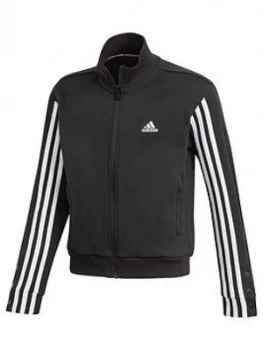 Image of adidas Girls Snap Bomber Jacket - Black/White, Size 11-12 Years, Women