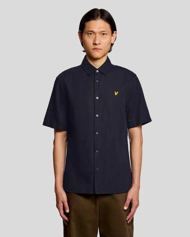 Image of Lyle & Scott Mens Short Sleeve Linen Blend Shirt in Navy
