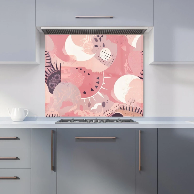 Image of Warren Reed - Designer Abstract Pink White Kitchen Splashback Size: 600mm x 750mm Pink Unisex 600mm x 750mm