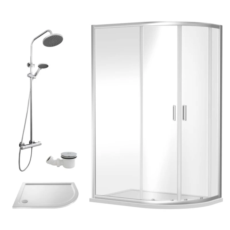 Image of Balterley Offset Right Quadrant Tray Round Shower Waste 1000x 800mm in White White Unisex