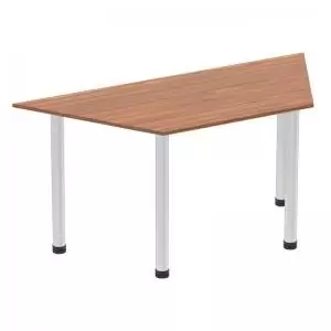 Image of Impulse 1600mm Trapezium Walnut Top Brushed Aluminium Post Leg I003657
