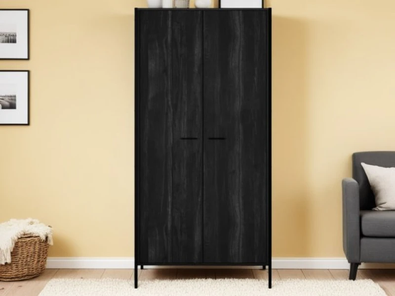 Image of LPD Hoxton Black Wood Effect 2 Door Wardrobe