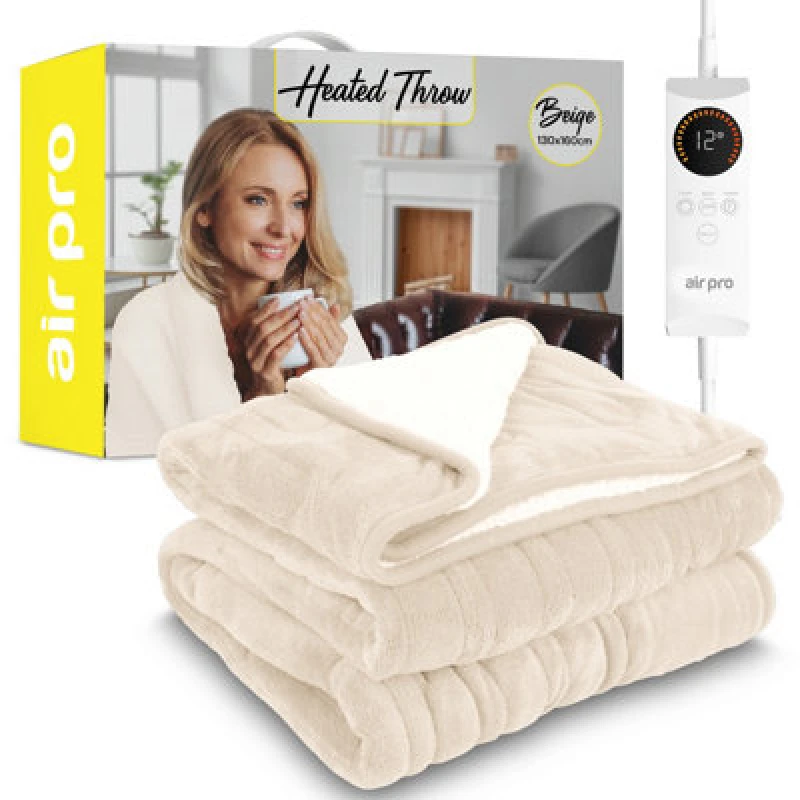 Image of Air Pro Heated Throw - Electric Blanket - Digital Controller - Timer Up To 9 Hour, 6 Settings - Single 130X160Cm - Beige Shearling