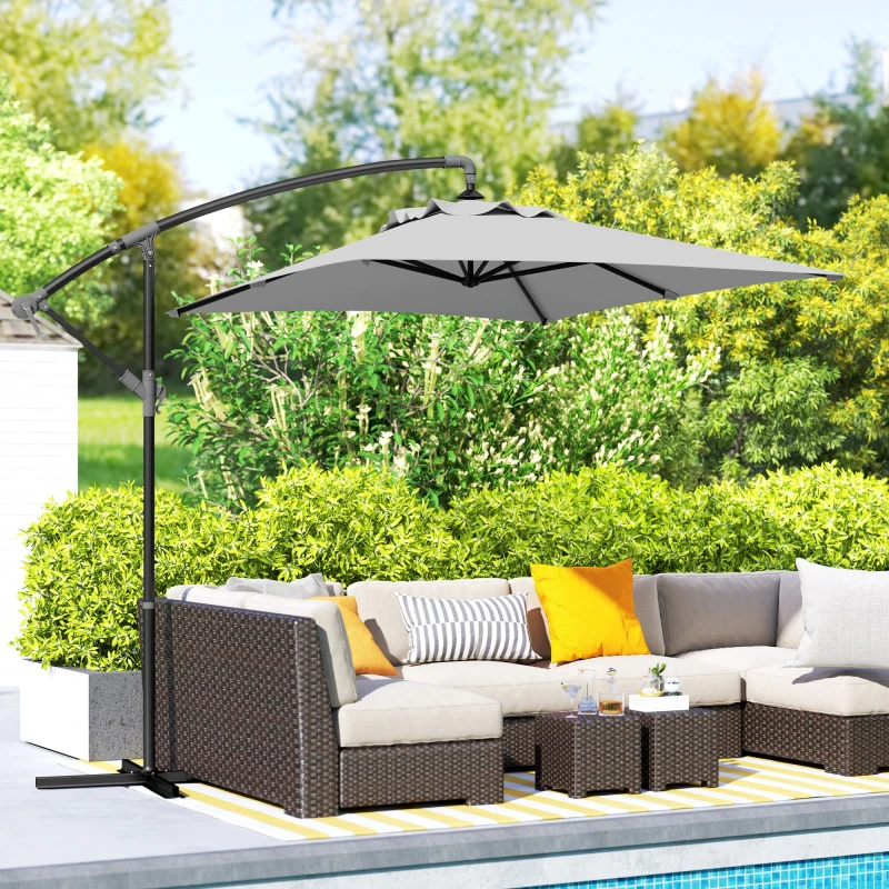 Image of OUTSUNNY 3m Cantilever Parasol with Cross Base, Crank Handle, Light Grey Light Grey Unisex