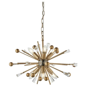 Image of Merano Lighting - Merano Taormina 6 Light Ceiling Pendant Aged Brass Plate, Black Nickel & Clear Glass