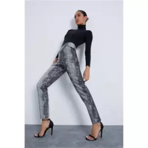 I Saw It First Grey Snake Pu 'V' Waist Straight Leg Trousers - Grey