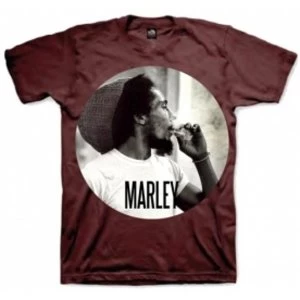 image of Bob Marley Smokin Circle Mens T Shirt: Burgundy X-Large