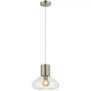 image of Luminosa Olena Wide Ceiling Pendant, E27, Satin Nickel, Clear Glass