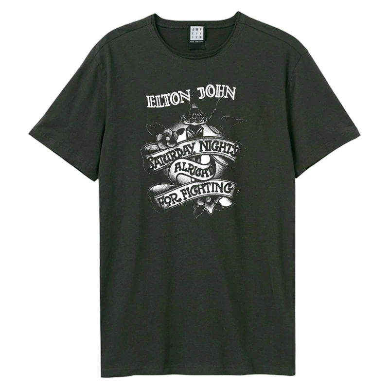 Image of Amplified Amplified Men Tattoo Elton John T-Shirt in Charcoal Size: X-Small Charcoal XS Male 5063750999647