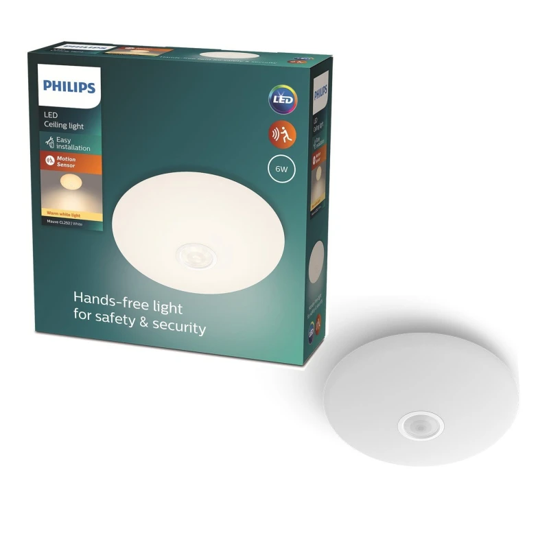 Image of Philips Philips Mauve PIR Sensor 6W LED Flush Ceiling Light - White