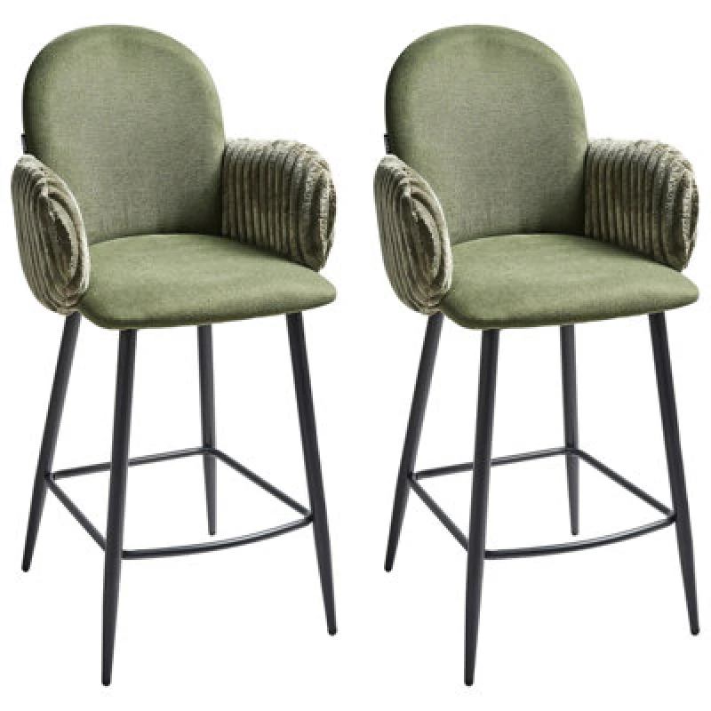 Image of Beliani Set Of 2 Bar Chairs Amity Fabric Green