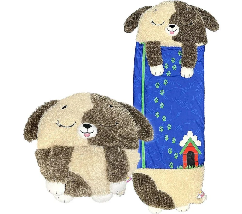 Image of HAPPY NAPPERS Brown Cuddly Dog 2-in-1 Plush Toy & Sleeping Bag - Large 5061059292230