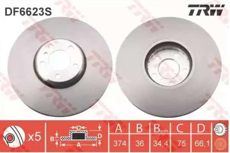 Image of Brake disc TRW DF6623S