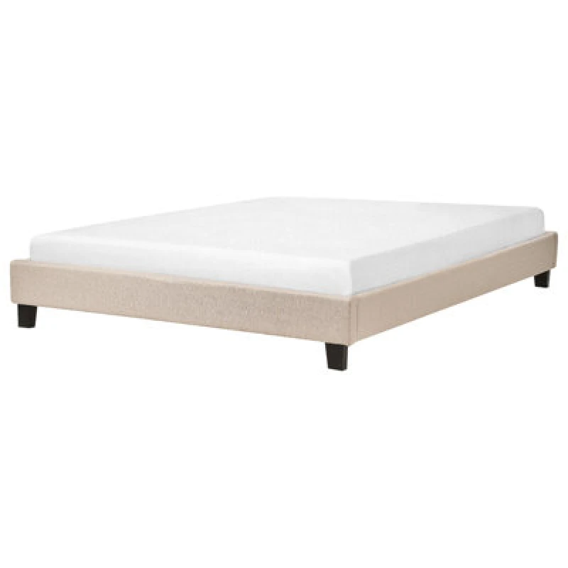 Image of Beliani Bed Without Headboard Fabric Roanne 160 X 200 Cm (Eu King Size) Beige
