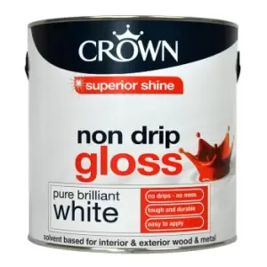 image of Crown Non Drip Gloss Paint, 2.5L, Pure Brilliant White