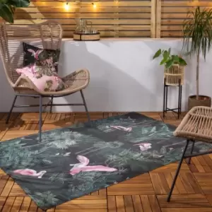 Image of Paoletti Platalea Bottle Green Washable Indoor Outdoor Rug Green