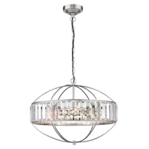 Image of Contemporary Pendant Ceiling 4 Light Satin Nickel, Crystal