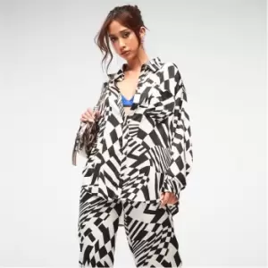 image of Missguided Co Ord Monochrome Print Satin Shirt - White