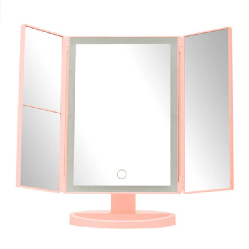 Image of Orsina Portable Tri Fold Pink Table Mirror, Trifold Design Table Mirror, Versatile Small Table Mirror For Dressing