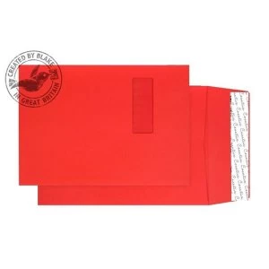 image of Blake Creative Colour C4 324x229x25mm 140gm2 Window Envelope Gusset Pocket Peel and Seal Pillar Box Red Pack of 125