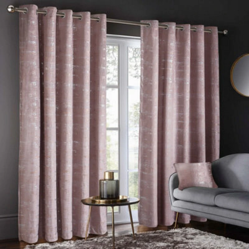 Image of Intimates Luxury Velvet Curtains Ready Made Ring Top Metallic Shimmer Drapes For Living Room, Bedroom - Machine Washable - Dusky