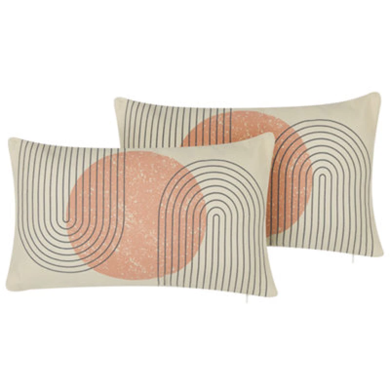 Image of Beliani Set Of 2 Decorative Cushions Gerbera 30 X 50 Cm Multicolour Abstract Pattern