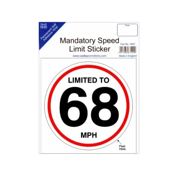 image of Speed Limit Sticker - 68mph - V598 - Castle Promotions