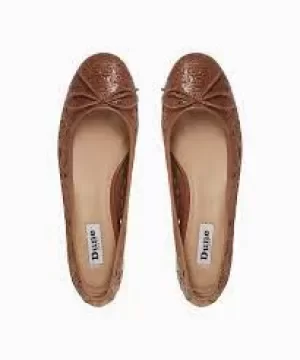 image of Dune Tan Leather 'Hansen' Ballet Pumps - 3