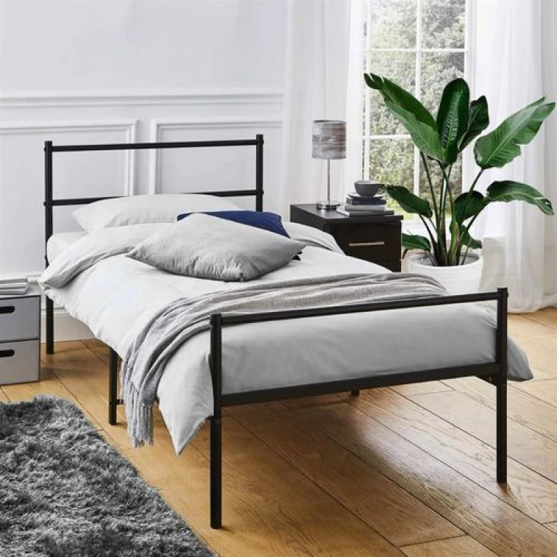Image of House of Home Extra Strong Single Metal Bed Frame In Black - Improved