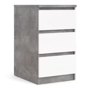 image of Naia Bedside 3 Drawers In Concrete And White High Gloss