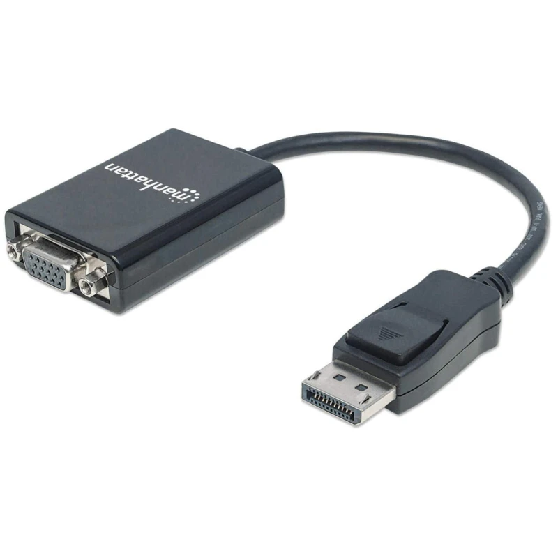 Image of Manhattan Manhattan DisplayPort to VGA HD15 Converter Cable 15cm Male to Female Active Equivalent to DP2VGA2 DP With Latch Black Lifetime Warranty Pol