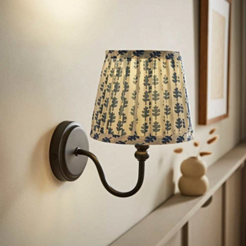 Image of Valuelights Binky Black Rechargeable Wall Light With Blue Floral Shade
