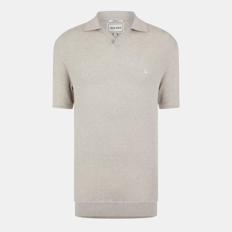 Image of Jack Wills Mens Ottoman Knit Short-Sleeve Polo Shirt Putty Marl male S