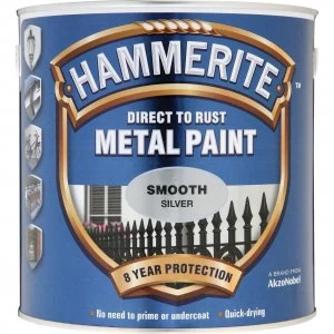 Image of Hammerite Smooth Finish Metal Paint Silver 2500ml