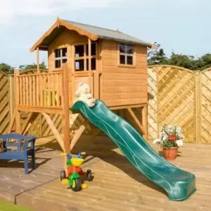 Image of Mercia 7X5 Poppy Wooden Tower Slide Playhouse With Assembly Service Brown