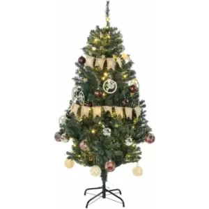 image of 5ft Artificial Decorated Christmas Tree with LED Lights, Auto Open - Green - Homcom