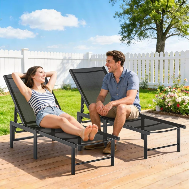 Image of OUTSUNNY Sun Loungers Set of 2, 5-Level Reclining Sunbeds, Black Size: 2 Pack Black Unisex 2 Pack