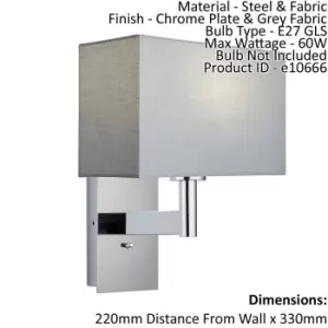 Image of Wall Light & Shade Chrome Plate & Grey Fabric 60W E27 USB Socket e10666