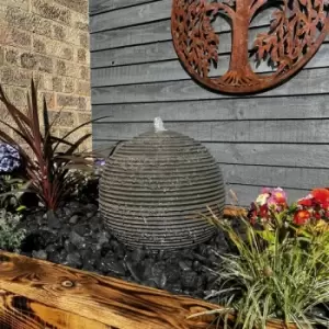 Image of 40cm Grey Granite Ribbed Sphere Mains Powered Water Feature