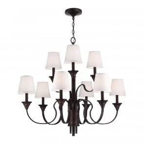 9 Light Multi Arm Chandelier Weathered Brass, Bronze Finish, E14