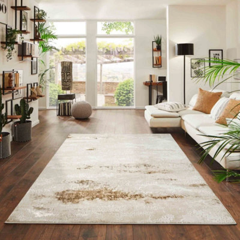 Image of Onyx Modern Living Room Rug - Abstract Area Rugs Beige Beige 120X170 Cm