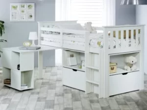 Image of Bedmaster Milo Sleep Station 3ft Single White Wooden Mid Sleeper Bed Frame