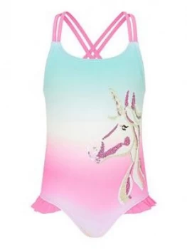 Monsoon Girls Rainbow Sequin Unicorn Swimsuit - Multi, Size Age: 7-8 Years, Women