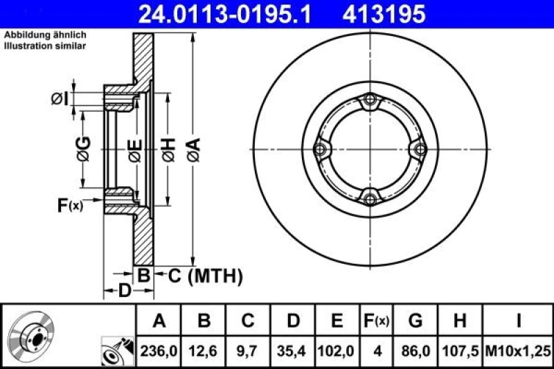 Image of ATE 24.0113-0195.1 Brake disc solid, Coated Brake Disc (82)