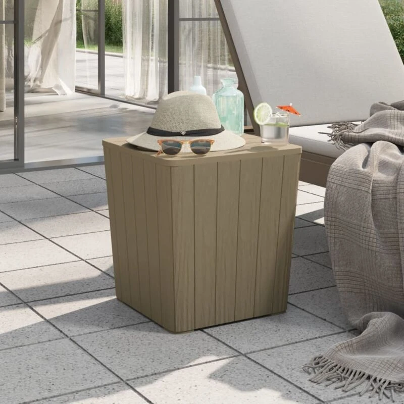 Image of JINLEFU Garden Table with Removable Lid Light Brown Polypropylene vidaXL JRVDZX-364153_DE