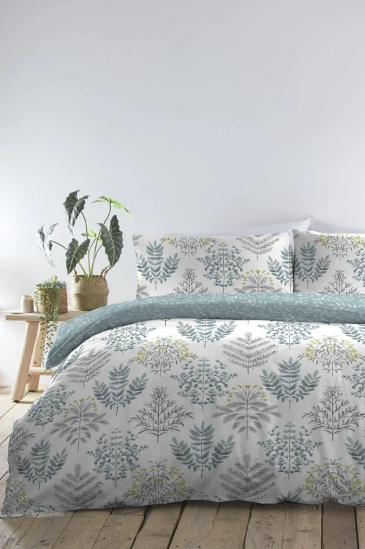 Image of Dreams & Drapes 'Emily' Botanical Fern Print Duvet Cover Set in Duck Egg Blue Size: Single Duck Egg Blue Unisex Single