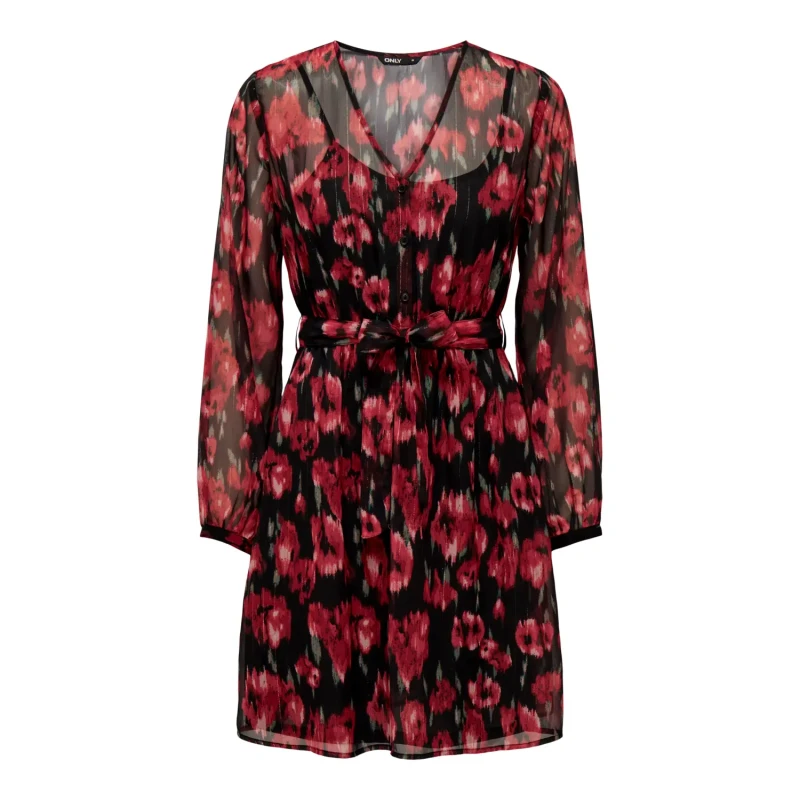 Image of Only Womens long sleeve v-neck dress Only Onlmarise Lurex CS Ptm Rouge Female M